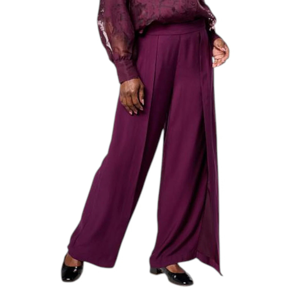 WynneCollection Women's Occasion Fold Over Dress Pant Deep Plum - Regular